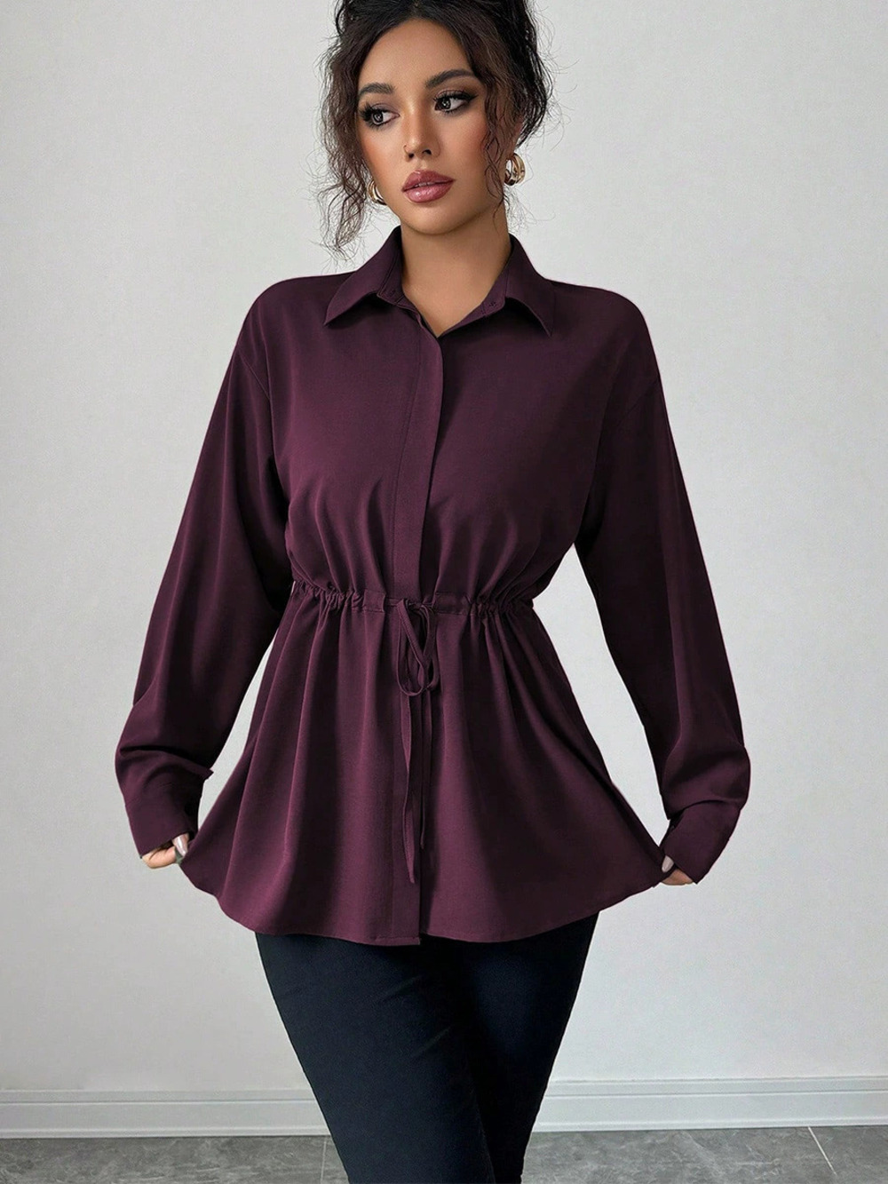 ZARA Elegant Spring Summer Long Sleeve Drawstring Waist Blouse